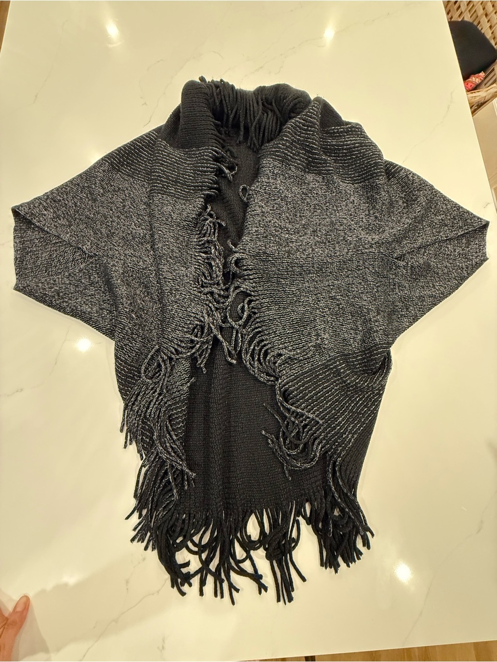 Ruggine Knit Open-Front Fringe Shrug Cocoon Wrap Poncho Sweater Charcoal